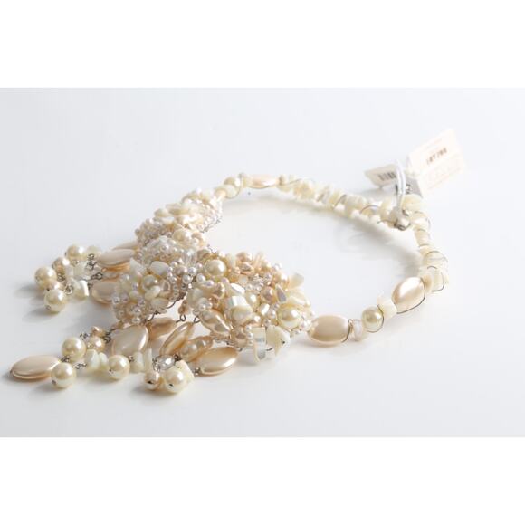 Vintage Ivory Pearl Shell Bohemian Chunky Statement Necklace Layered Beaded - Picture 10 of 15